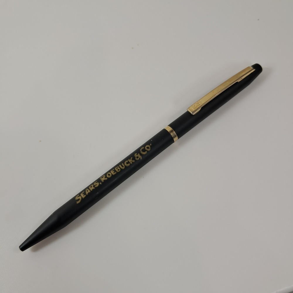Vintage Sears Roebuck &‎ Co Pen ball point Centennial matte black gold logo rare
